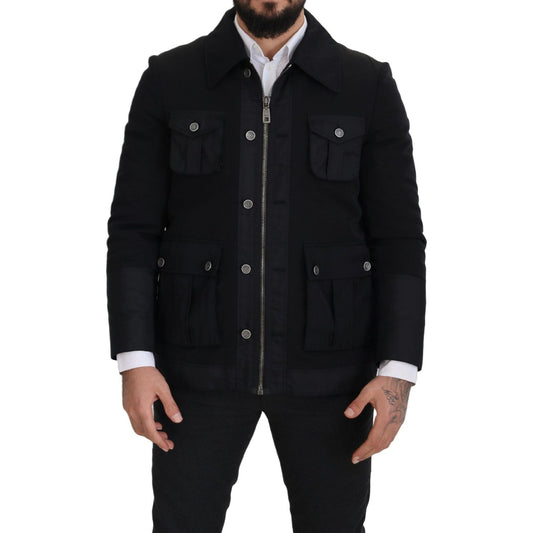 Dolce & Gabbana Elegant Full Zip Black Wool Blend Jacket Dolce & Gabbana