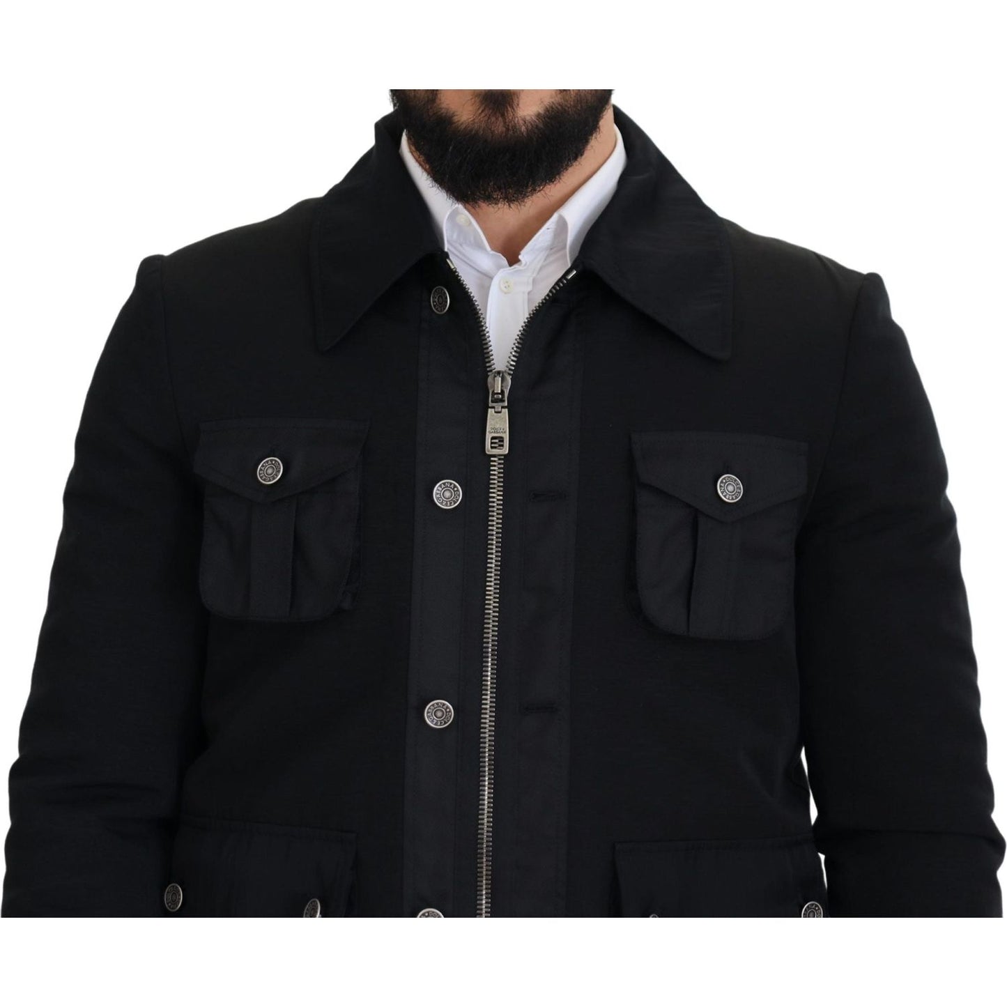 Dolce & Gabbana Elegant Full Zip Black Wool Blend Jacket Dolce & Gabbana