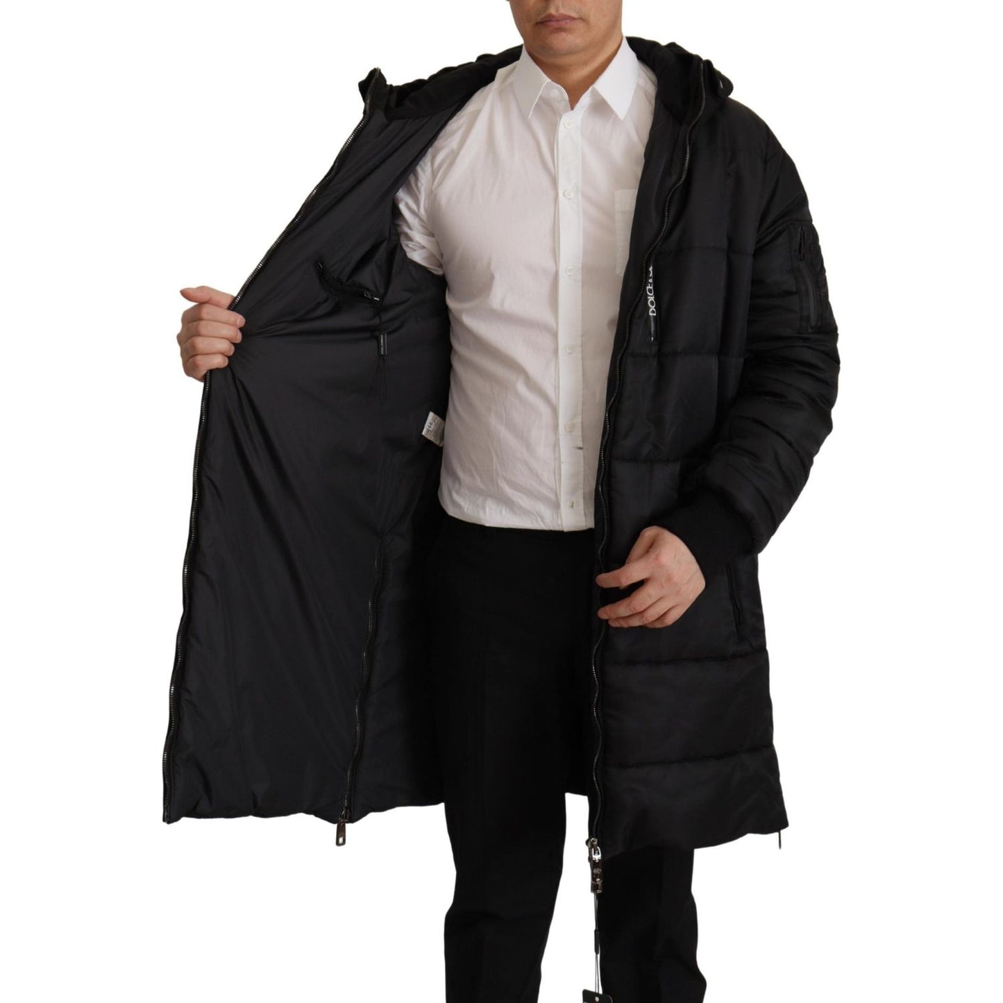 Dolce & Gabbana Black Nylon Hooded Parka Coat Winter Jacket