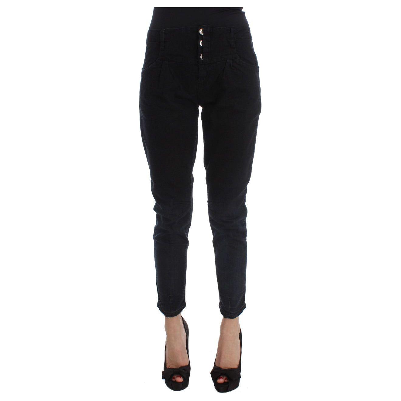Costume National Black Cotton Slim Fit Cropped Jeans