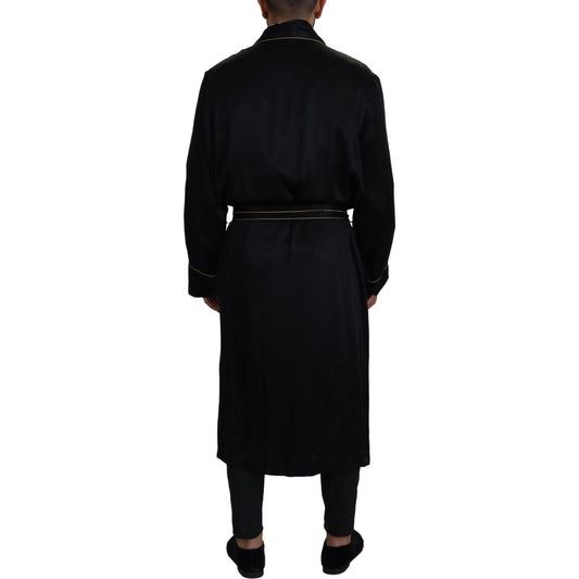 Dolce & Gabbana Elegant Black Silk Long Robe Coat Dolce & Gabbana