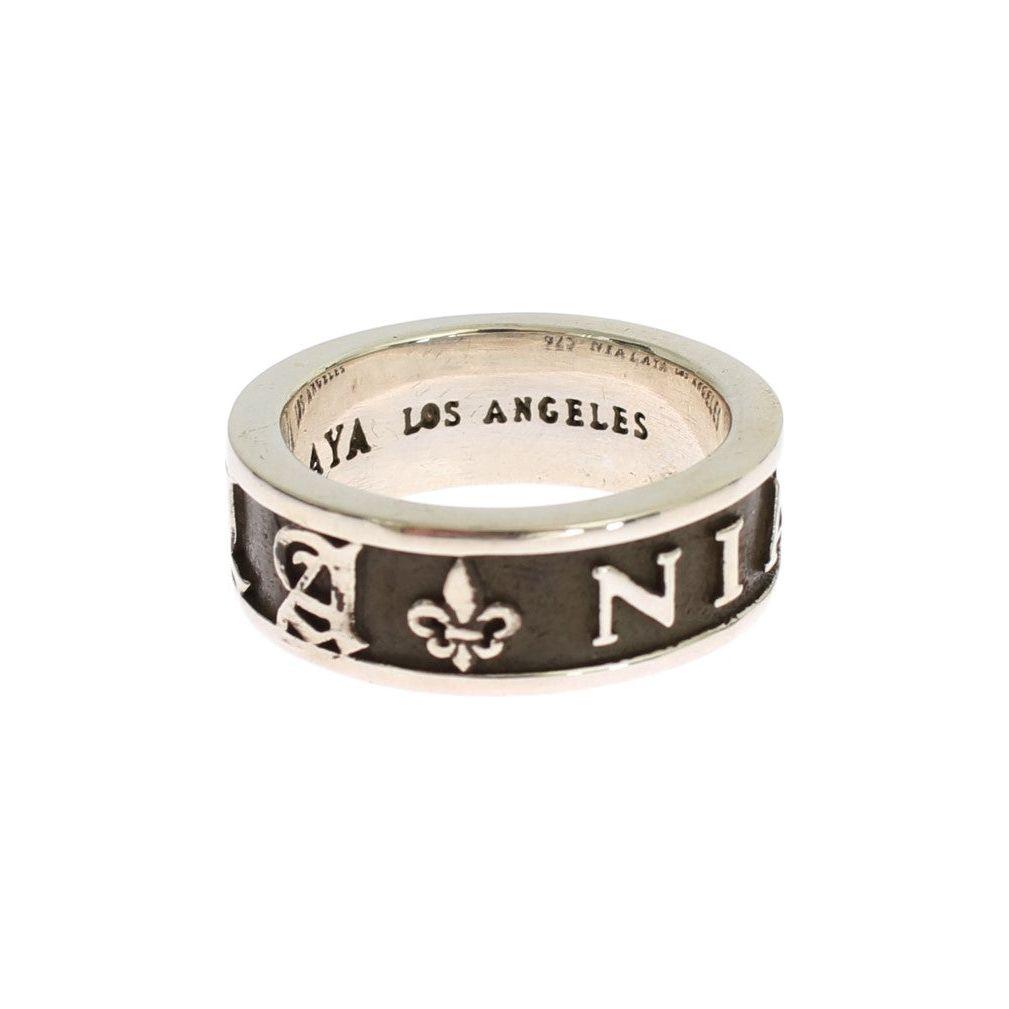 خاتم نيالايا الأنيق للرجال من الفضة الإسترليني باللونين الأسود والفضي