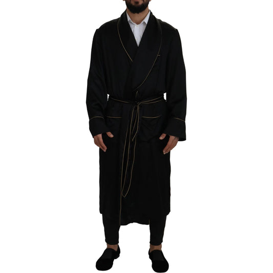 Dolce & Gabbana Elegant Black Silk Long Robe Coat Dolce & Gabbana