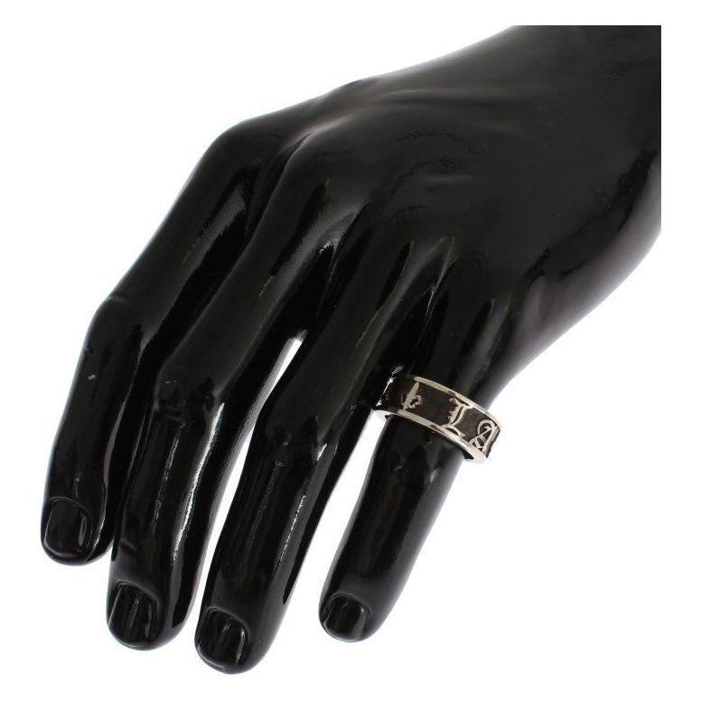 خاتم نيالايا الأنيق للرجال من الفضة الإسترليني باللونين الأسود والفضي