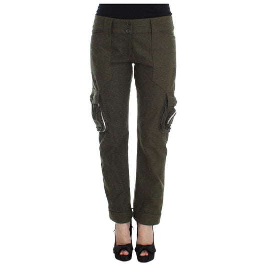 Ermanno Scervino Green Wool Blend Loose Fit Cargo Pants