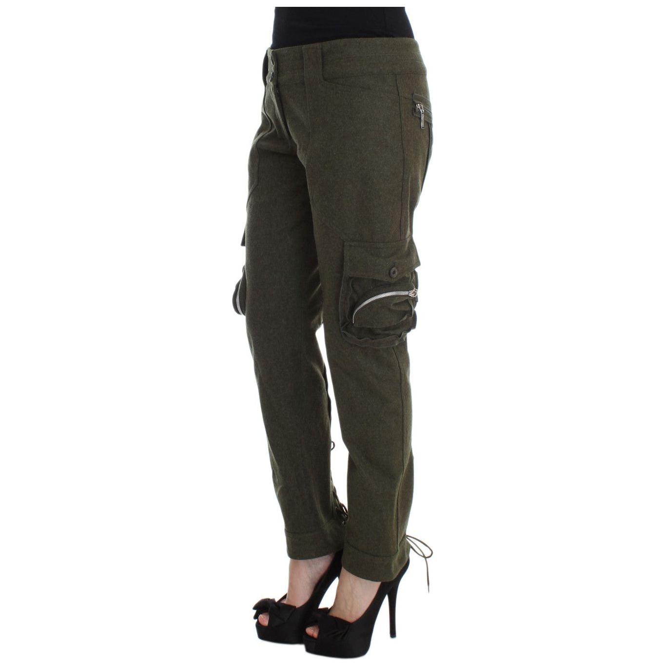 Ermanno Scervino Green Wool Blend Loose Fit Cargo Pants