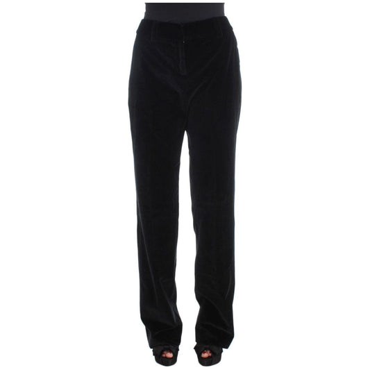 Ermanno Scervino Black Velvet Cotton Straight Legs Pants