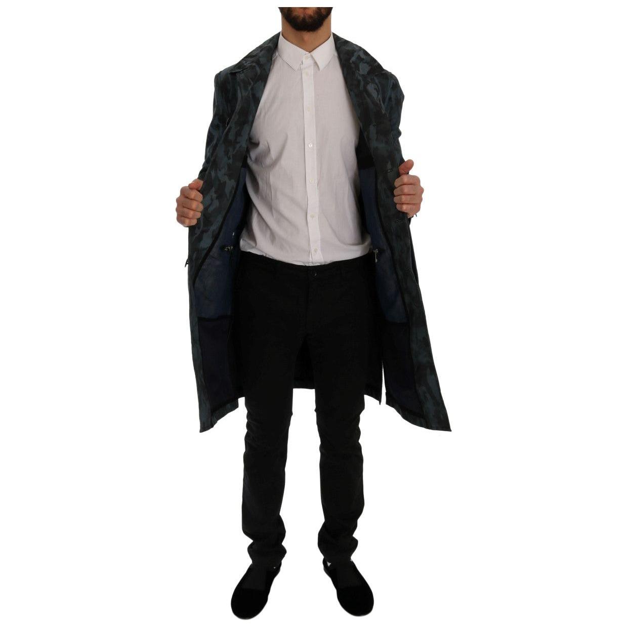 Dolce & Gabbana Blue Camouflage Trench Trench