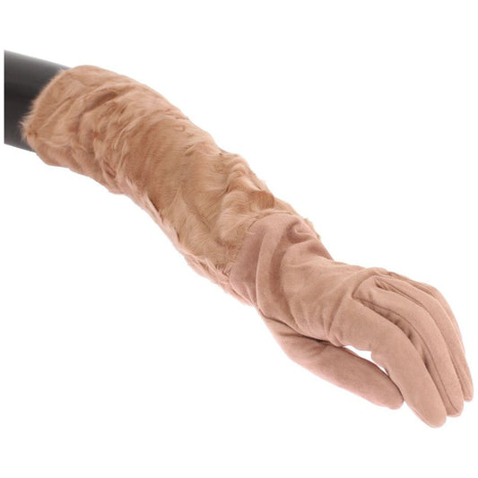 Dolce & Gabbana Elegant Beige Suede Elbow-Length Gloves Dolce & Gabbana