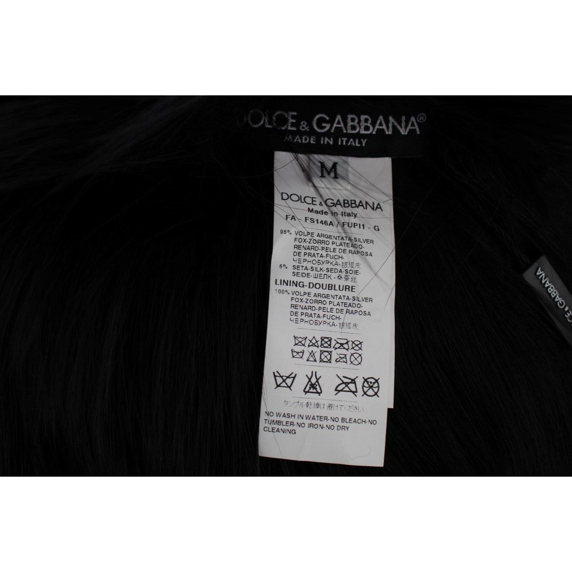 Dolce & Gabbana Elegant Black Fox Fur Silk Shoulder Wrap Fur Wrap Scarves Dolce & Gabbana