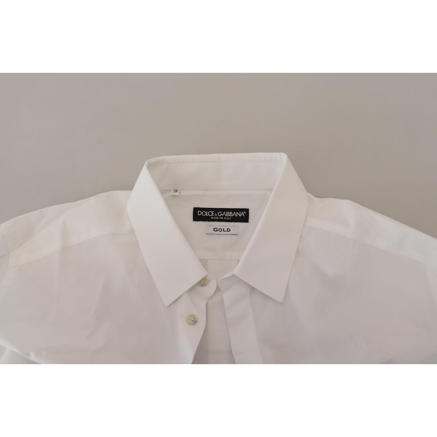Dolce & Gabbana White Cotton Peacock Feather Formal GOLD Shirt
