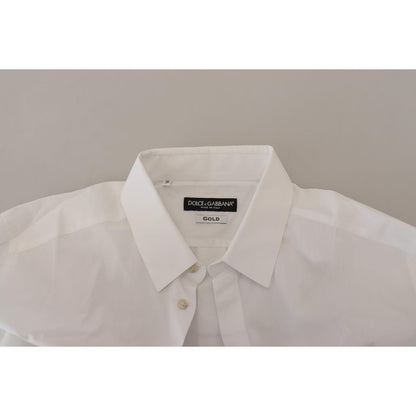 Dolce & Gabbana White Cotton Peacock Feather Formal GOLD Shirt
