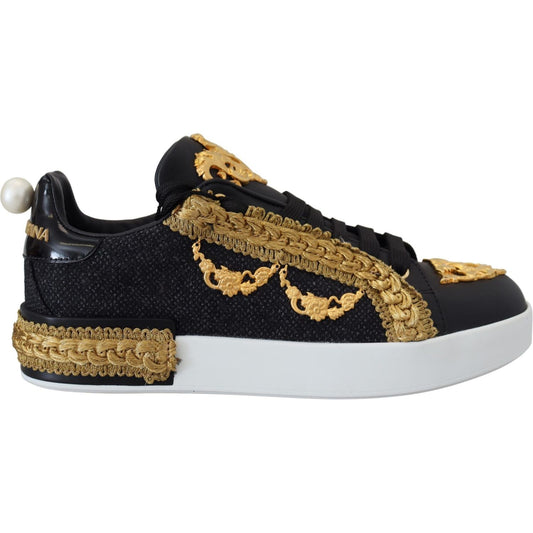 Dolce & Gabbana Elegant Portofino Leather Sneakers in Black Dolce & Gabbana