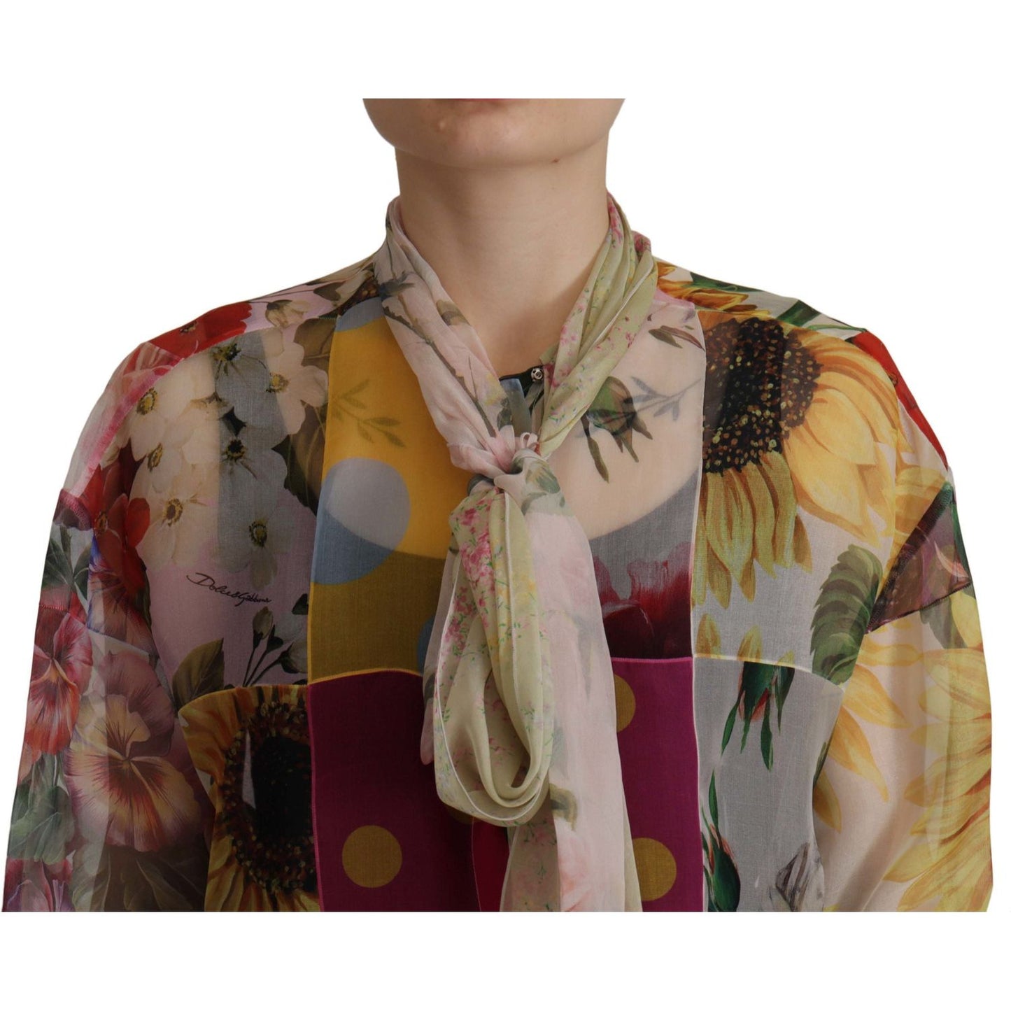 Dolce & Gabbana Multicolor Silk Ascot Collar Blouse Dolce & Gabbana