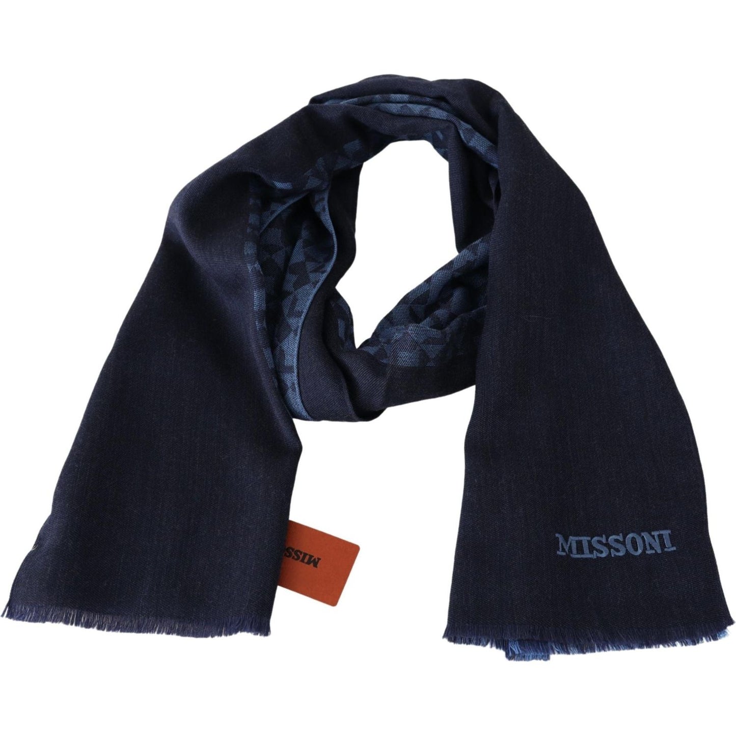 Missoni Navy Wool Knit Unisex Neck Wrap Fringe Shawl Men's Scarf Missoni