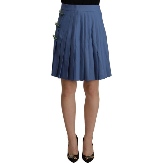 Dolce & Gabbana Blue Embellished Pleated Mini Skirt Wool