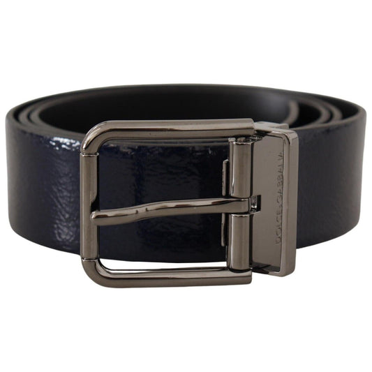 Dolce & Gabbana Blue Patent Leather Vernice Silver Logo Buckle Belt