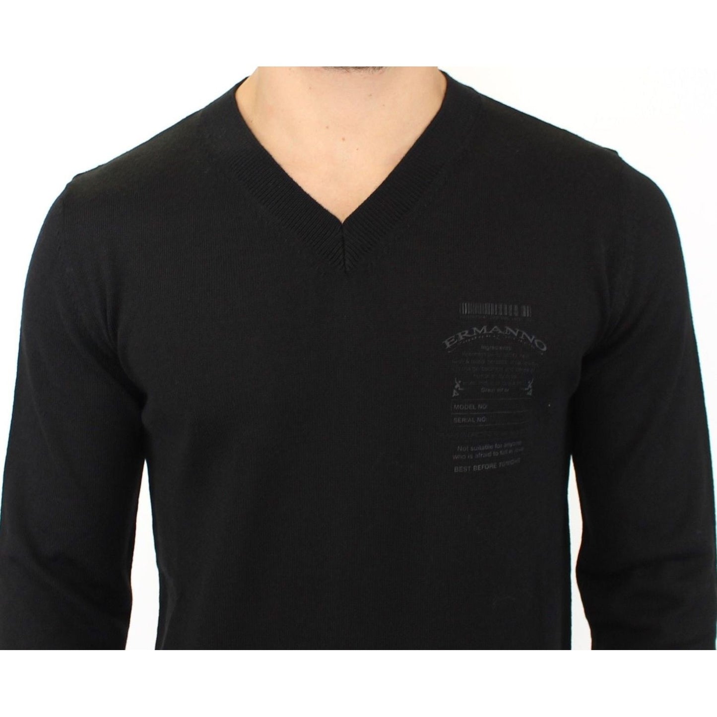 Ermanno Scervino Elegant Black V-Neck Wool Blend Sweater Ermanno Scervino