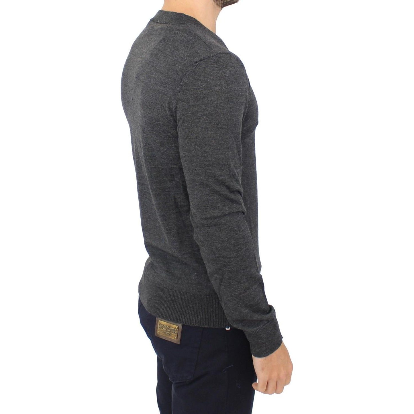 Ermanno Scervino Gray Wool Blend V-neck Pullover Sweater