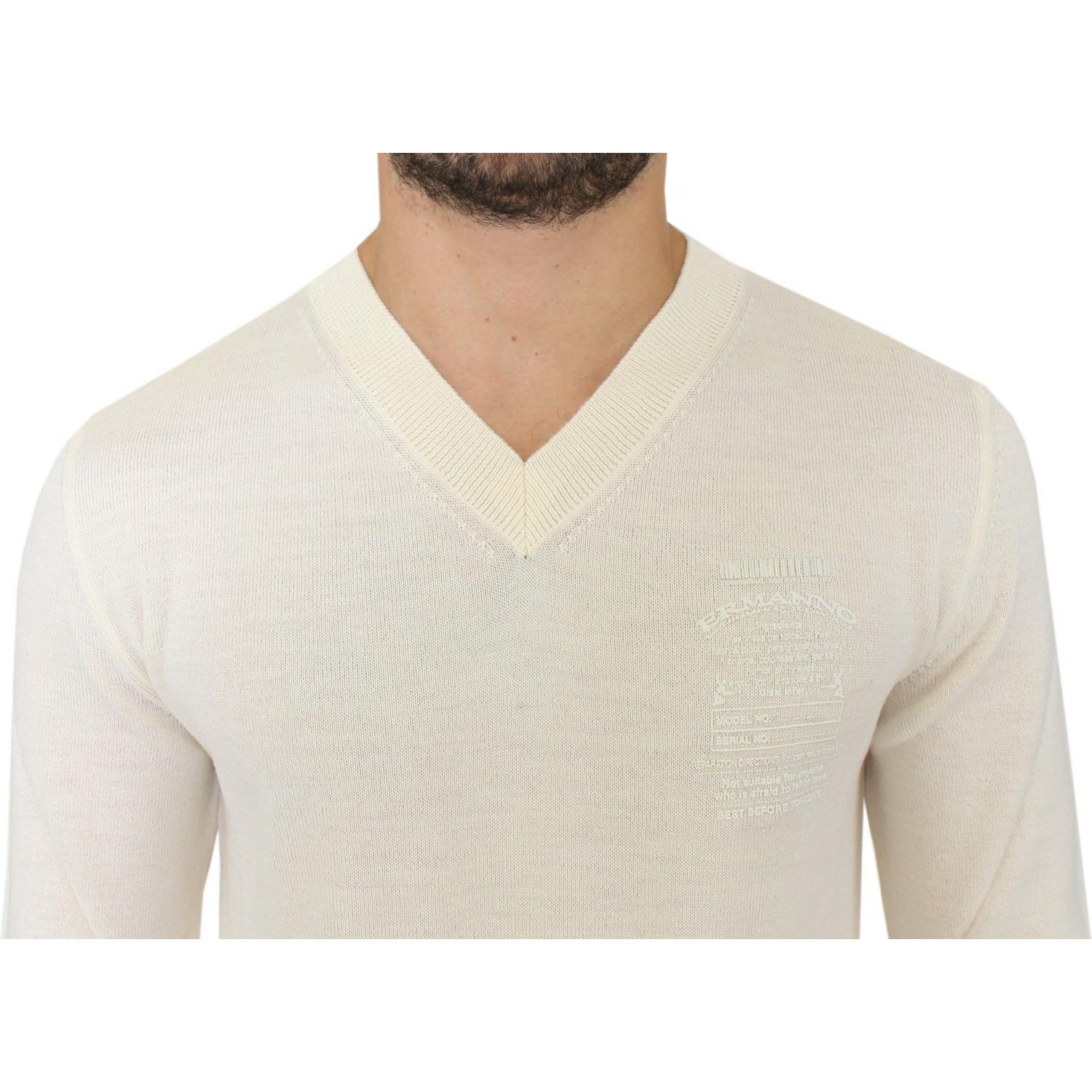 Ermanno Scervino Off White Wool Blend V-neck Pullover Sweater