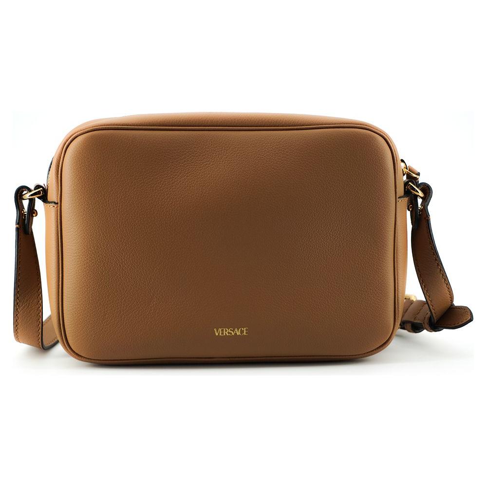 حقيبة كتف أنيقة من الجلد البني للكاميرا من فيرساتشي