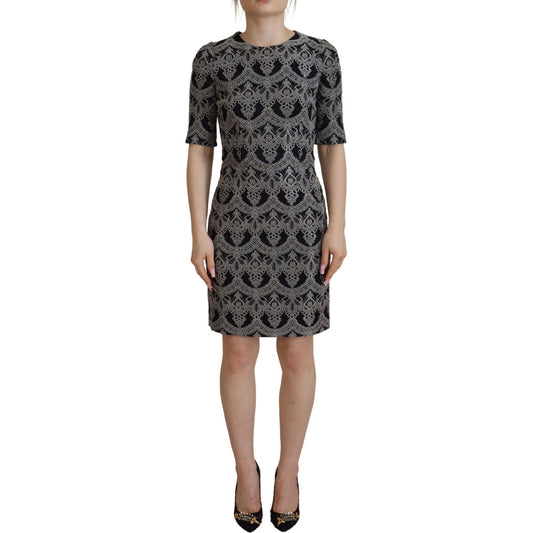Dolce & Gabbana Black Gray Jacquard Sheath Bodycon Dress