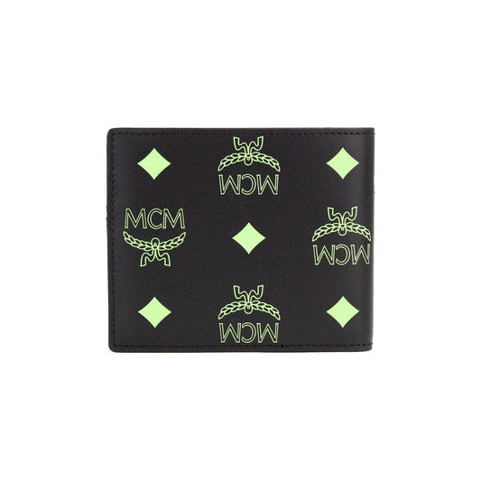 MCM Small Black Summer Green Smooth Visetos Monogram Logo Leather Bifold Wallet MCM