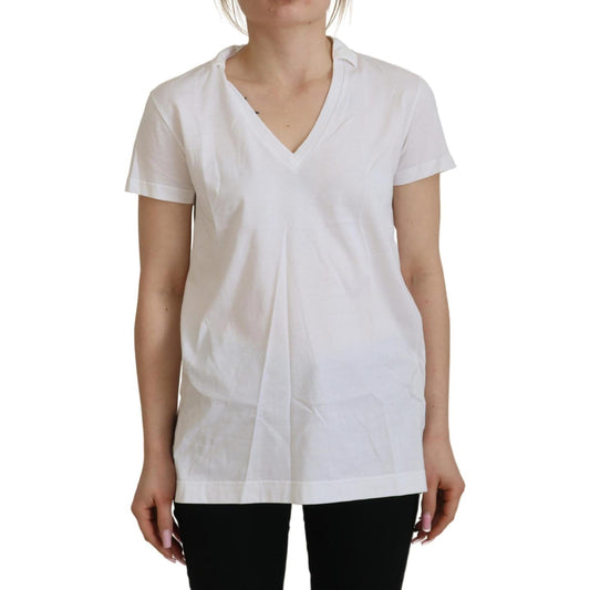Dolce & Gabbana White Short Sleeve V-neck Cotton Top Blouse T-shirt