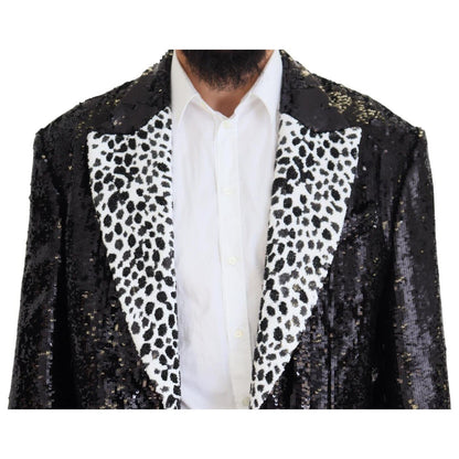 Dolce & Gabbana Black Sequined Cow Pattern Nylon Blazer