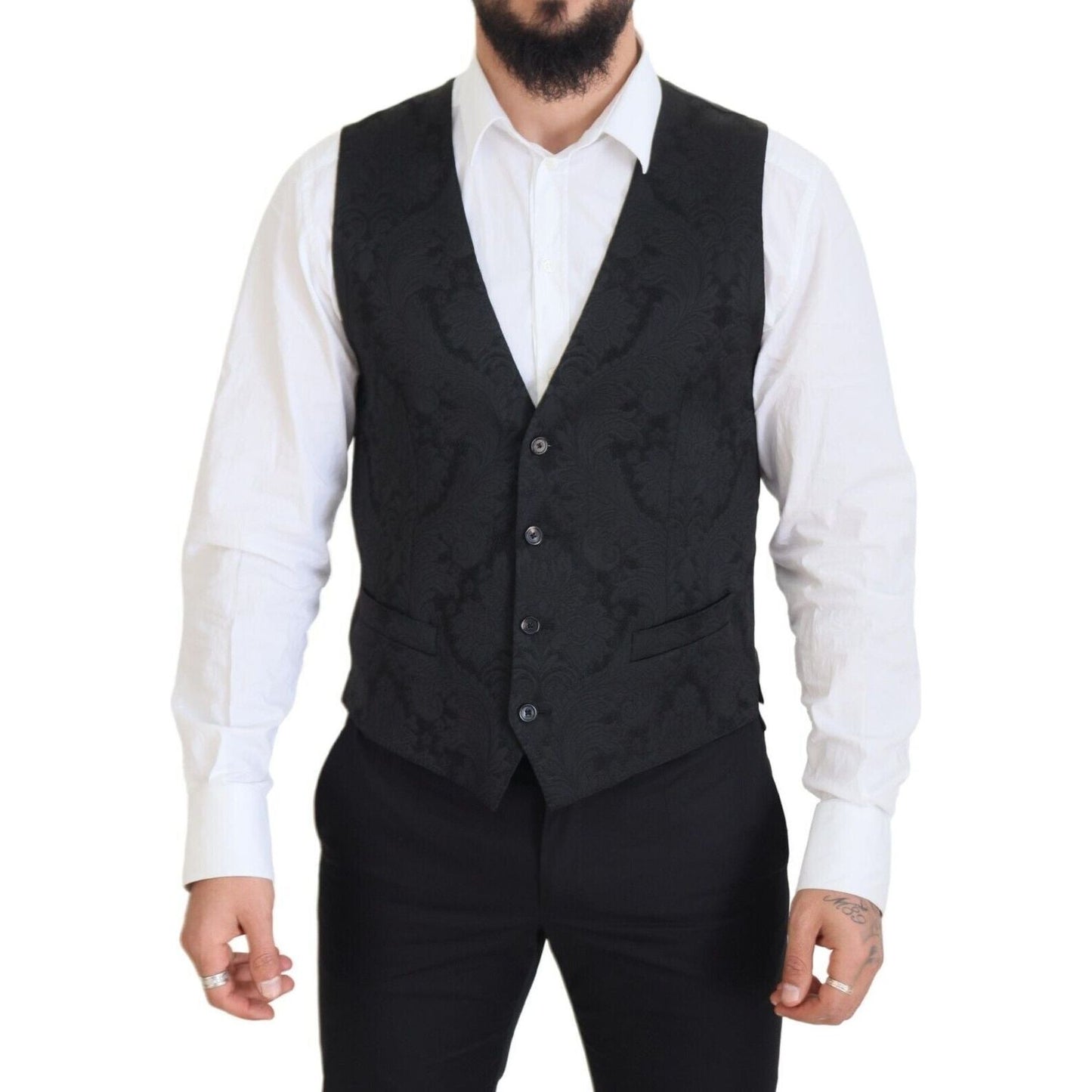 Dolce & Gabbana Black Floral Brocade 2 Piece MARTINI Suit