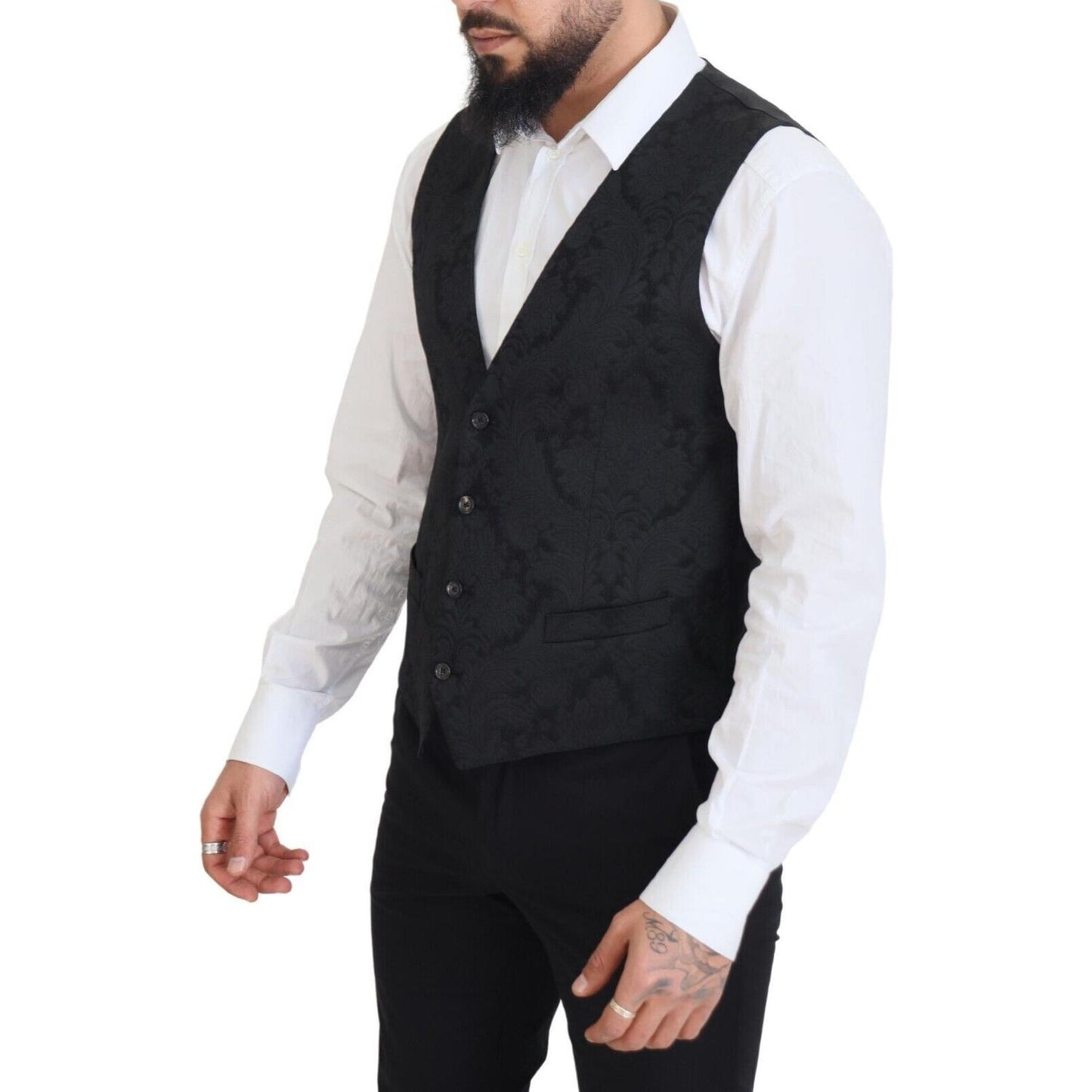 Dolce & Gabbana Black Floral Brocade 2 Piece MARTINI Suit