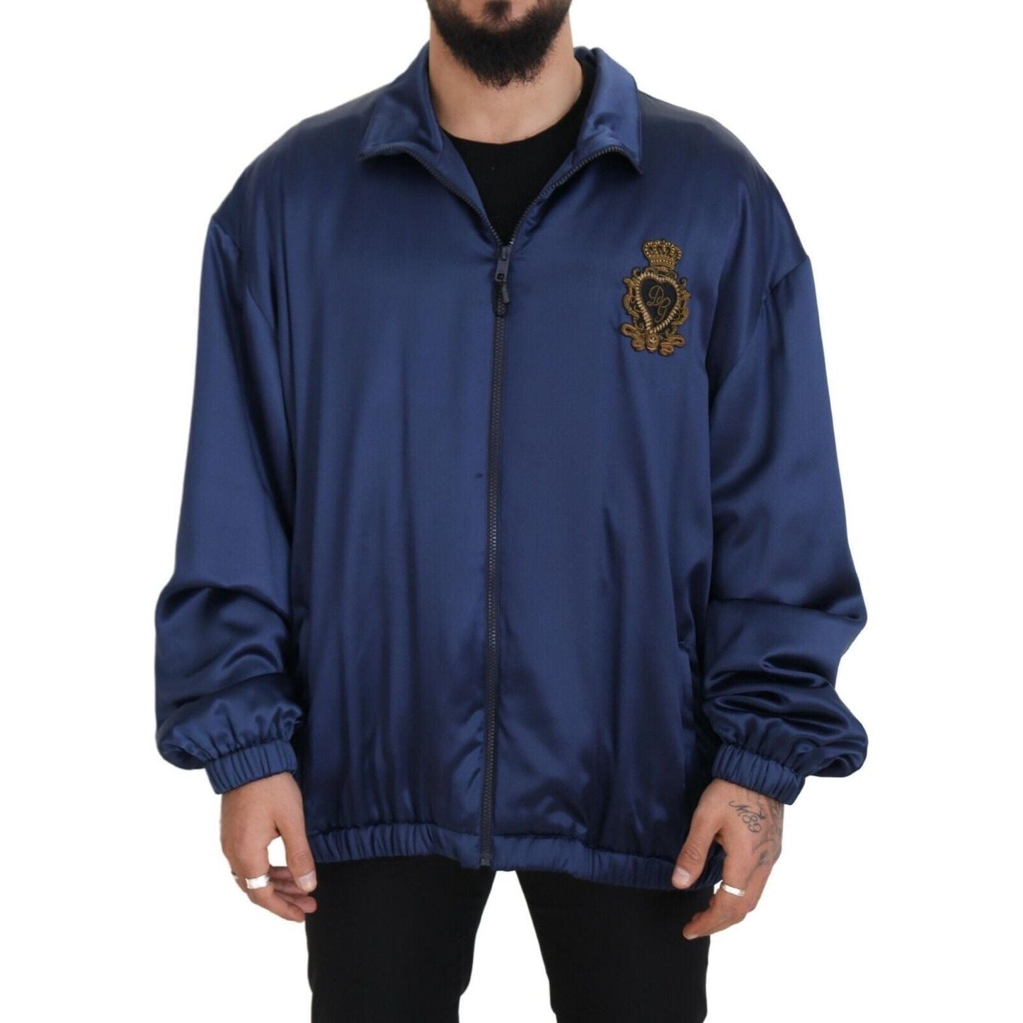 Dolce & Gabbana Regal Blue Silk Bomber Jacket Dolce & Gabbana