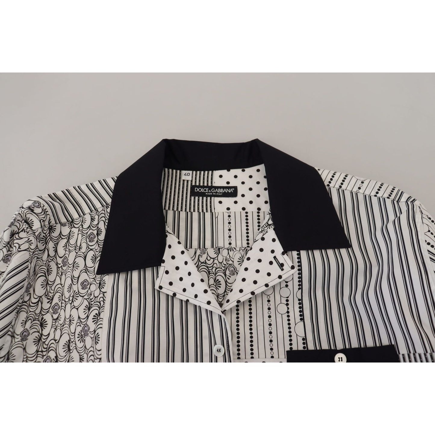 Dolce & Gabbana White Black Patterned Button Down Shirt