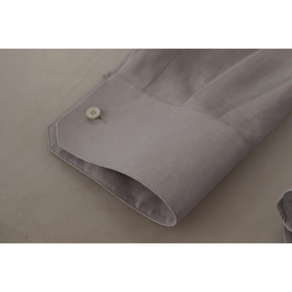 Dolce & Gabbana Gray Linen Long Sleeves Formal GOLD Shirt