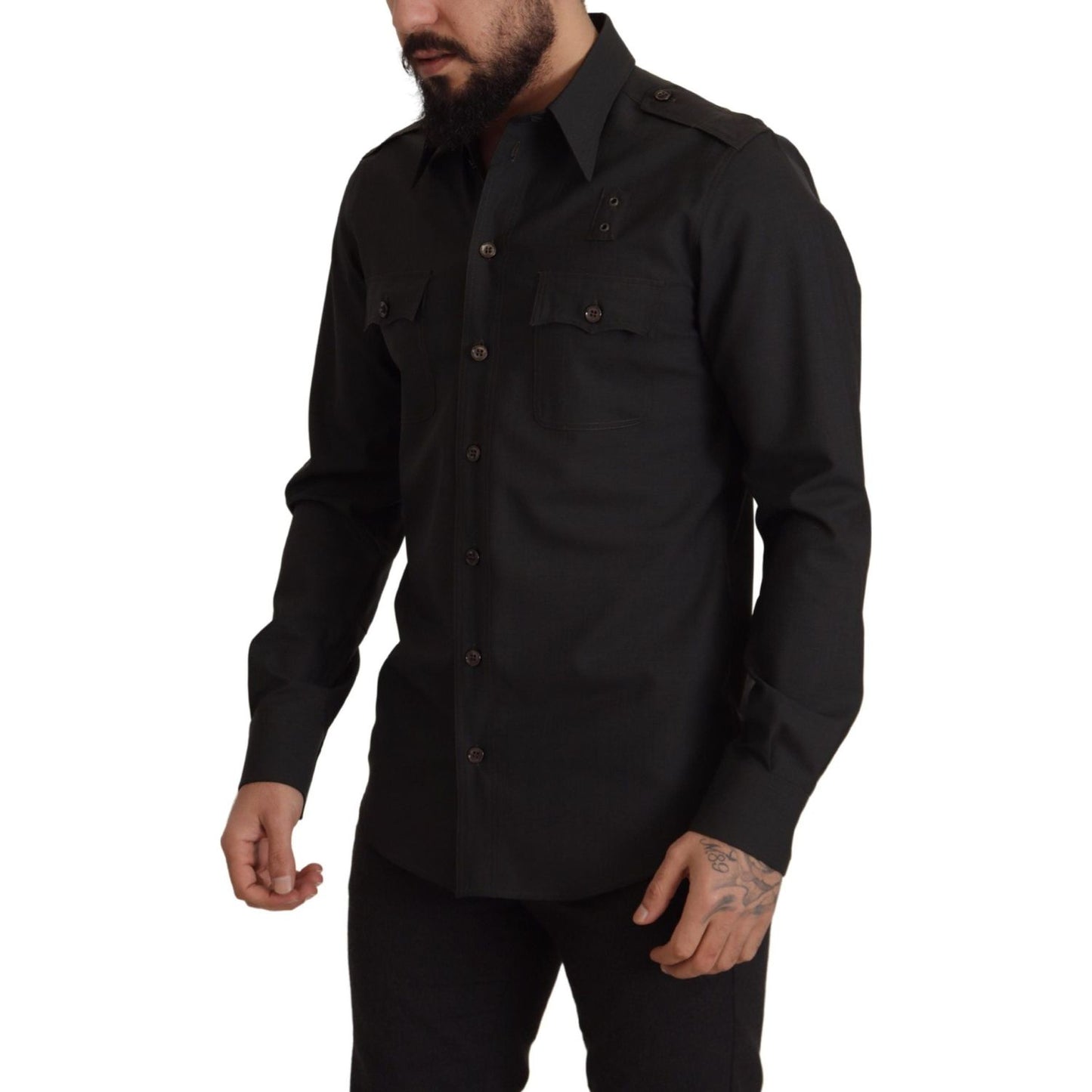 Dolce & Gabbana Elegant Slim Fit Dark Green Cotton Shirt Dolce & Gabbana