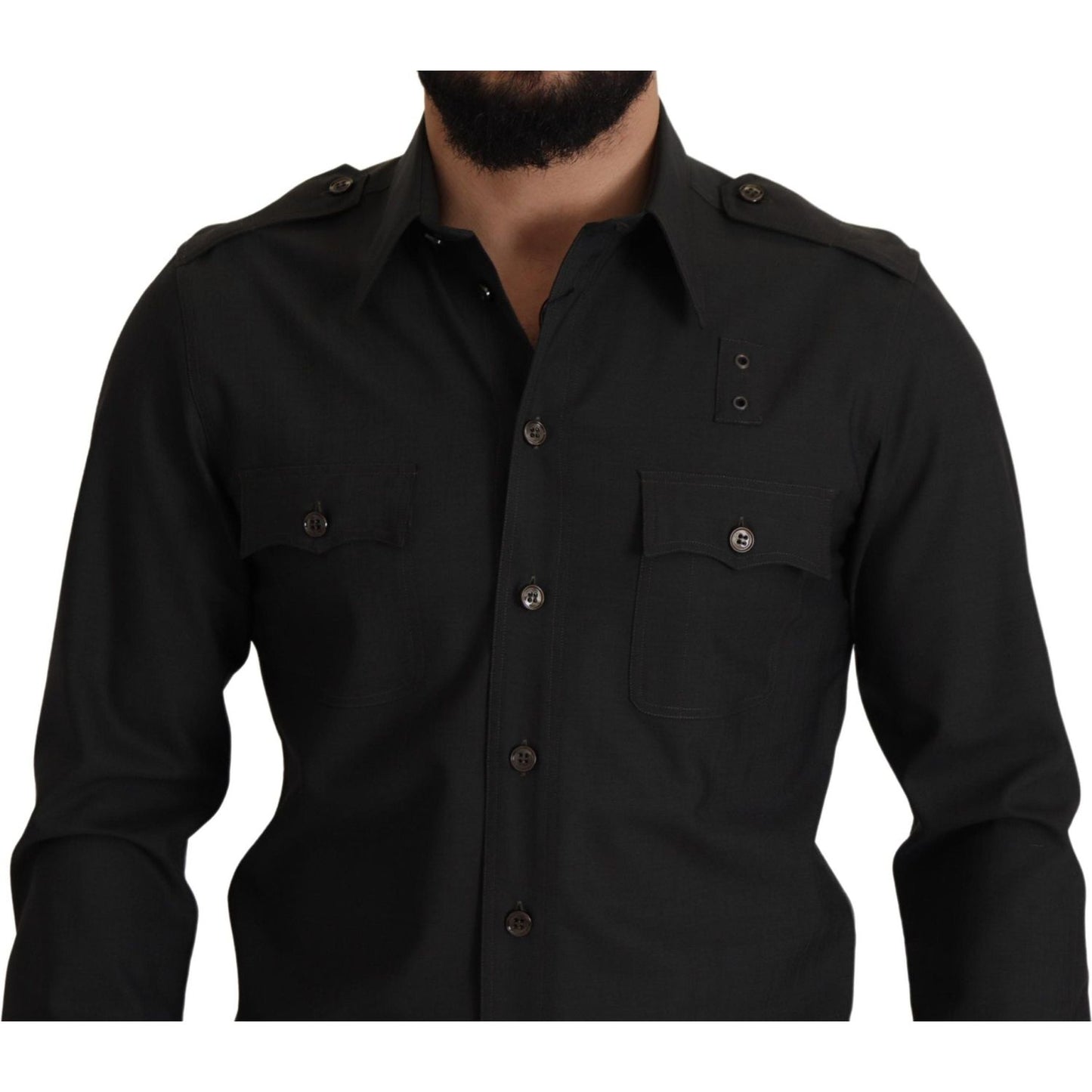 Dolce & Gabbana Elegant Slim Fit Dark Green Cotton Shirt Dolce & Gabbana