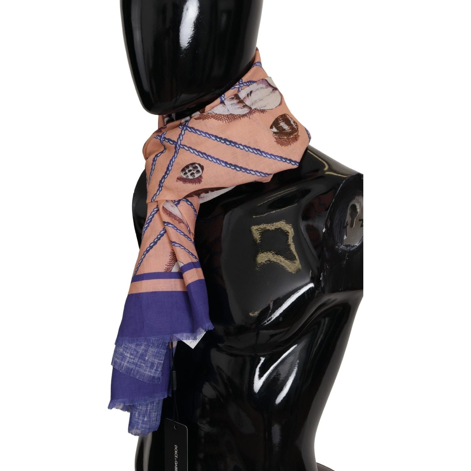 Dolce & Gabbana Blue Linen Seashell Pattern Mens Wrap Shawl Scarf