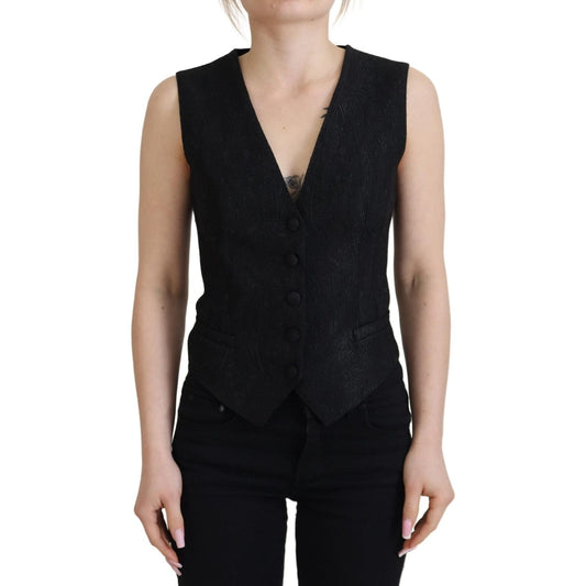 Dolce & Gabbana Elegant Black Silk Blend Waistcoat Vest Dolce & Gabbana