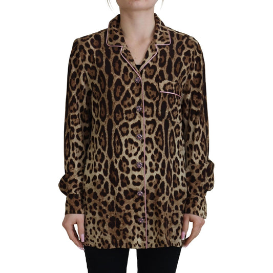 Dolce & Gabbana Brown Leopard Print Long Sleeves Blouse Top