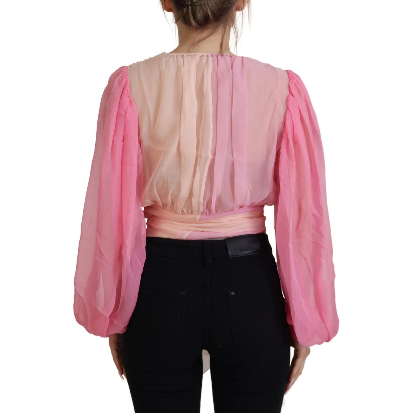 Dolce & Gabbana Silk V-Neckline Wrap Blouse in Pink Dolce & Gabbana