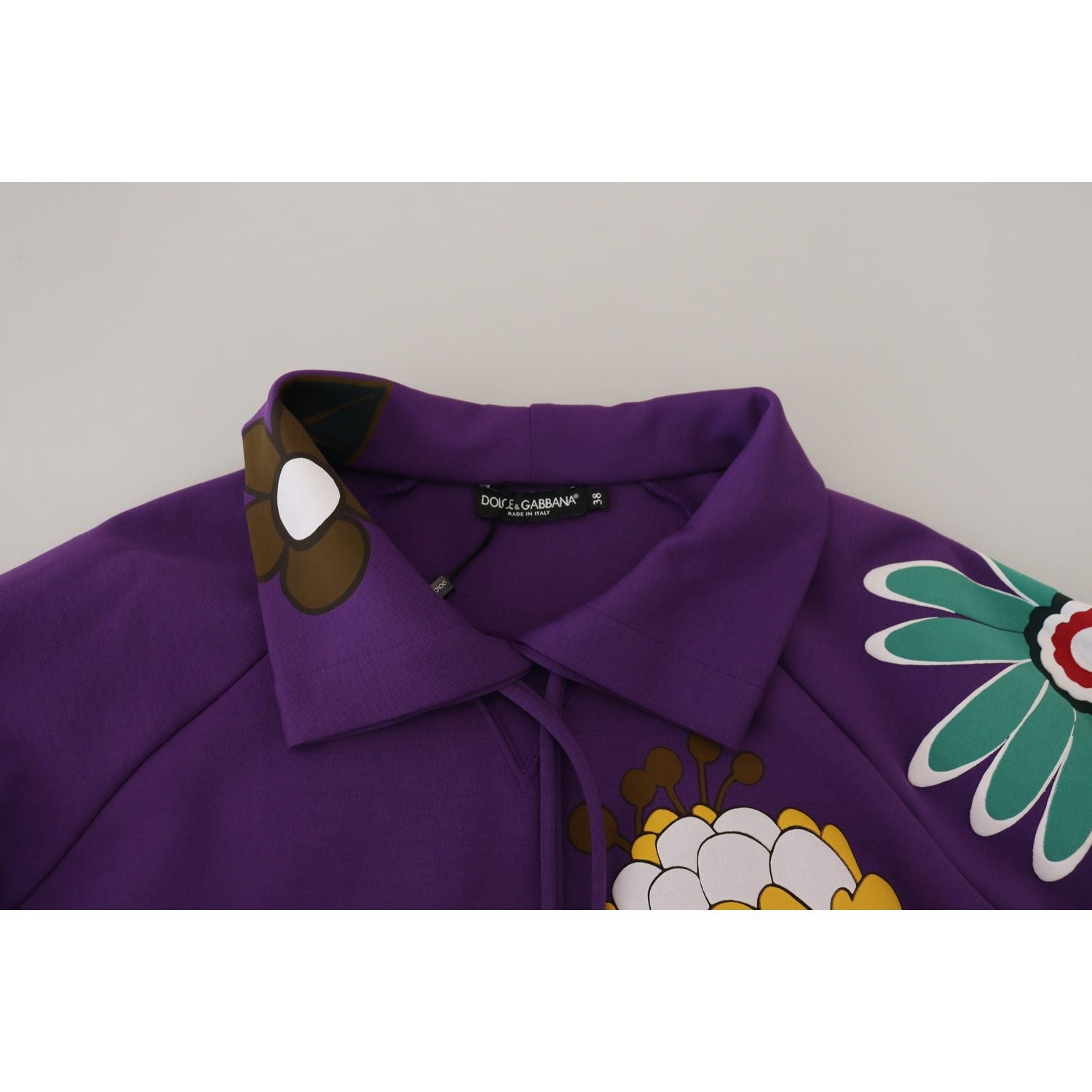Dolce & Gabbana Purple Floral Print Pullover  Cotton Sweater