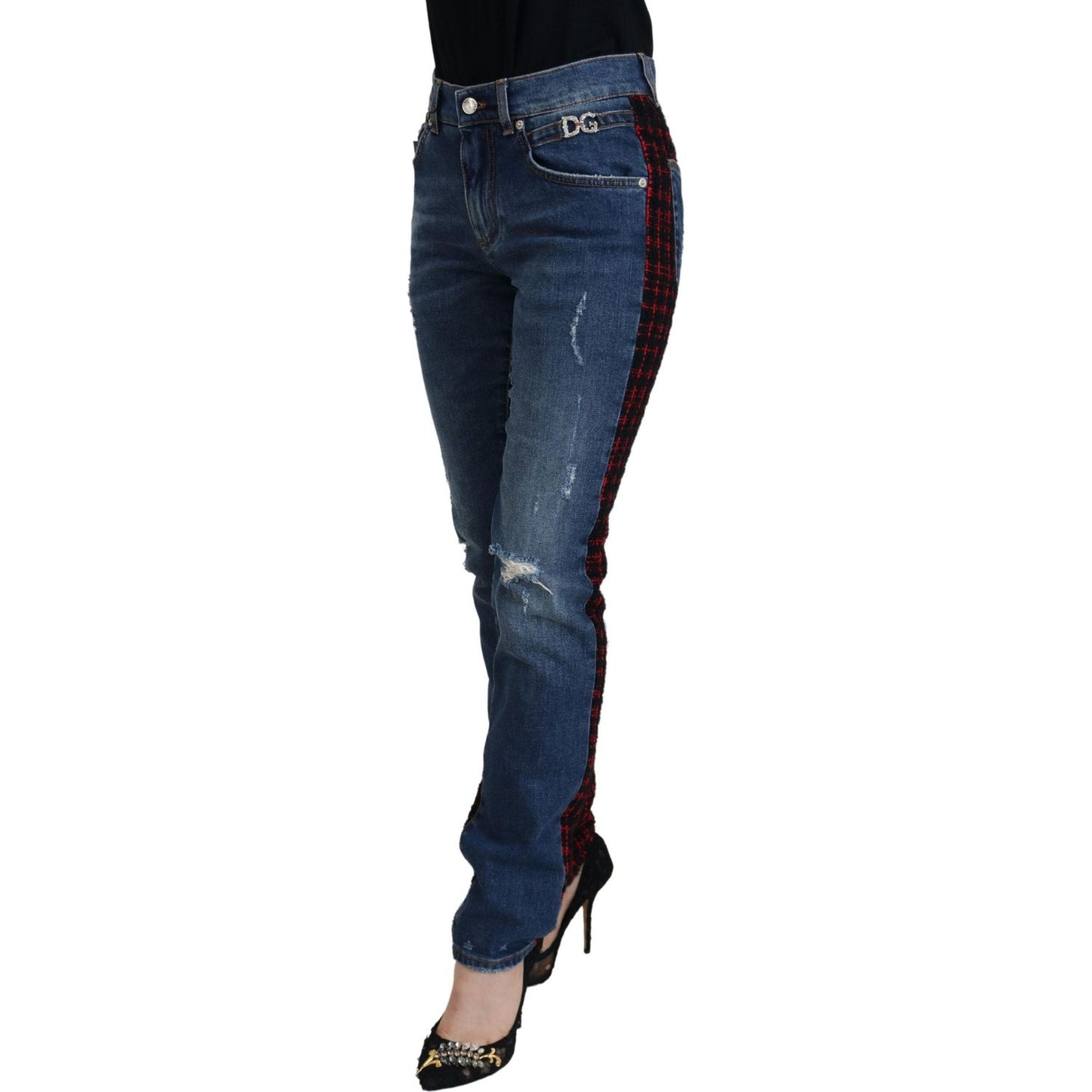 Dolce & Gabbana Blue Checkered Back Skinny Denim Jeans