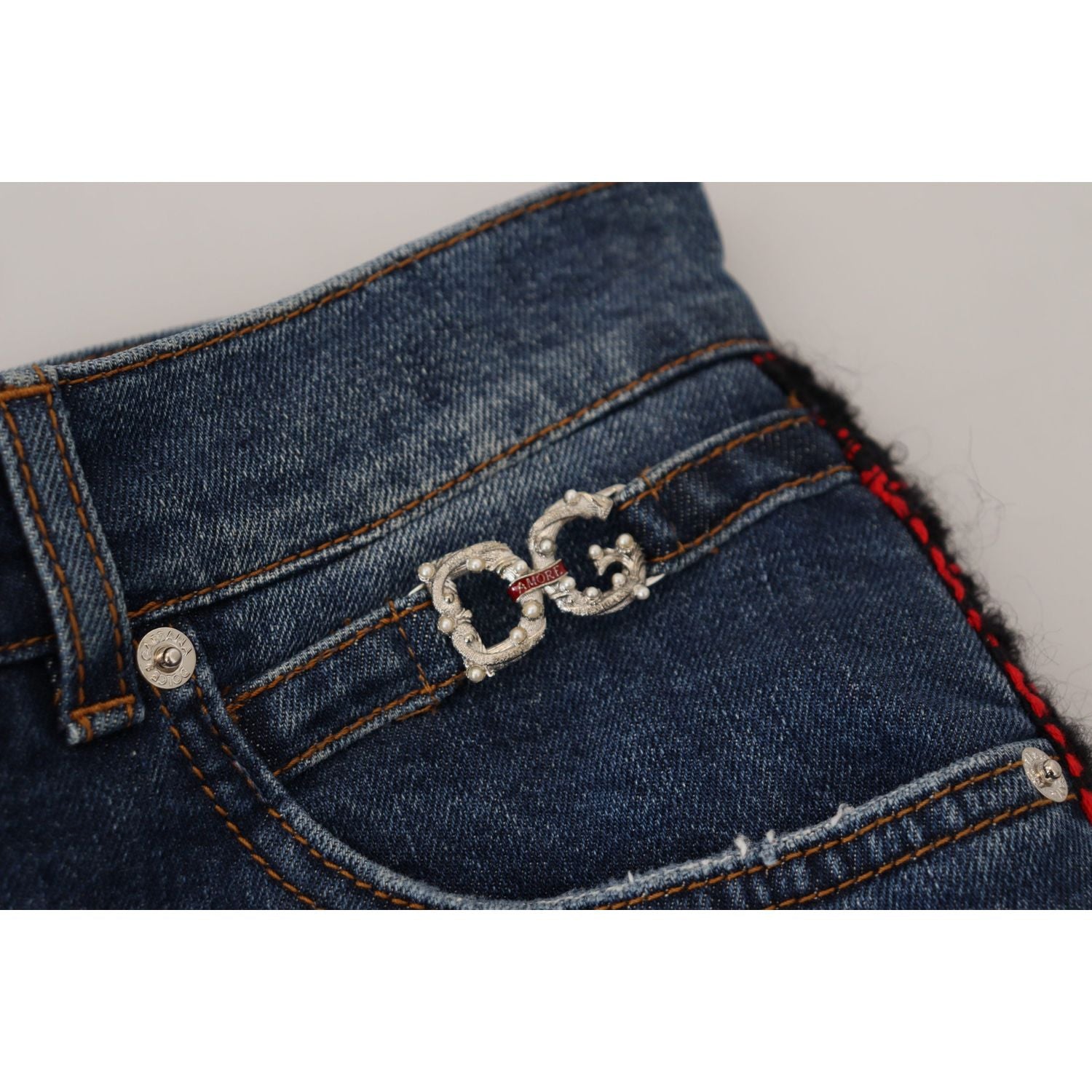 Dolce & Gabbana Blue Checkered Back Skinny Denim Jeans