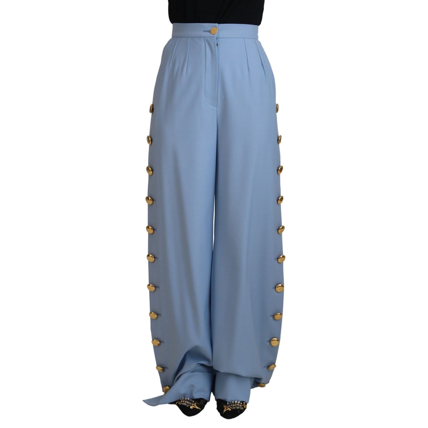 Dolce & Gabbana Light Blue Button Wide Leg Pants