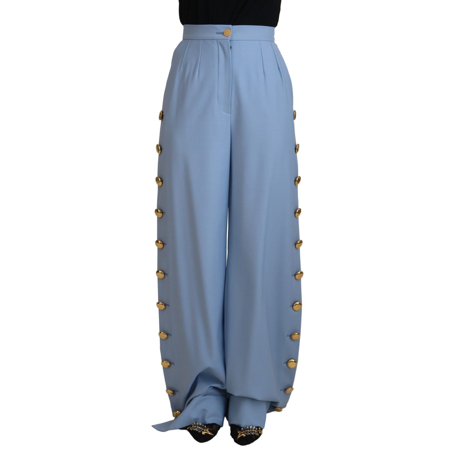 Dolce & Gabbana Light Blue Button Wide Leg Pants