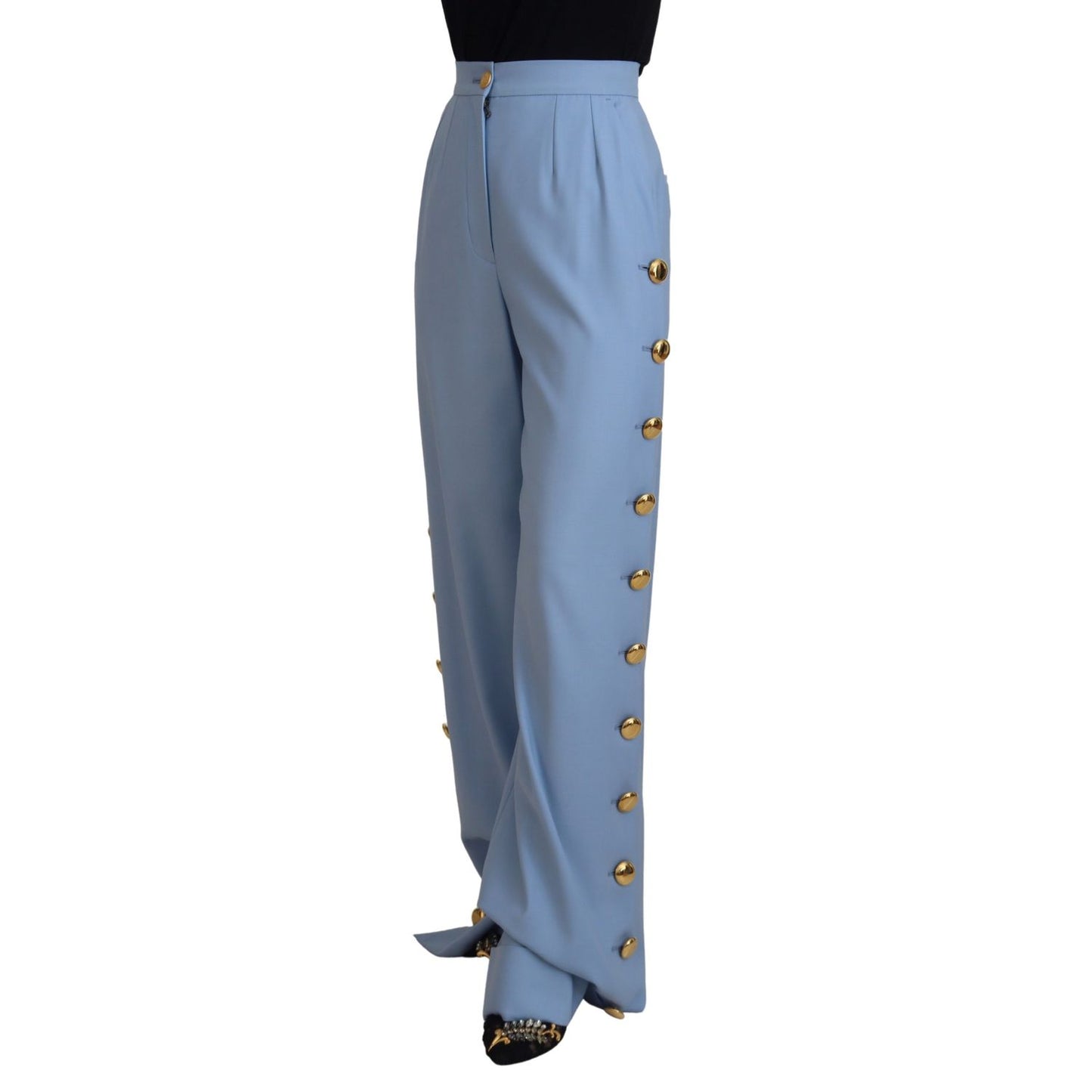 Dolce & Gabbana Light Blue Button Wide Leg Pants