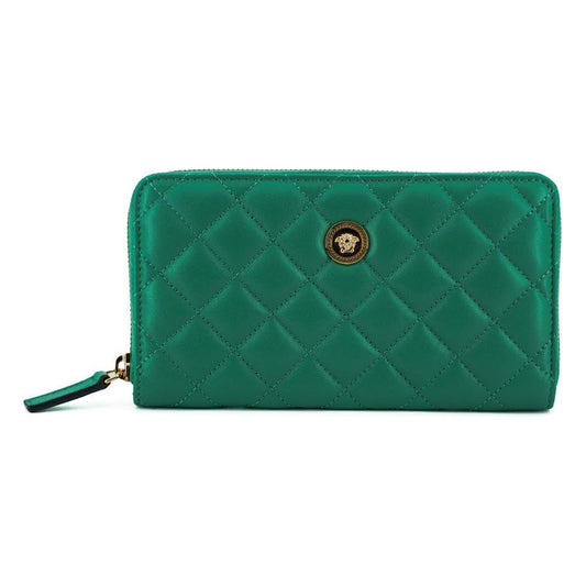 Versace Elegant Quilted Leather Zip Wallet WOMAN WALLETS Versace