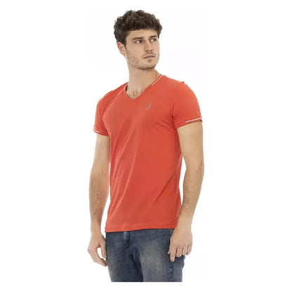Trussardi Action Orange Cotton Men V-Neck T-Shirt