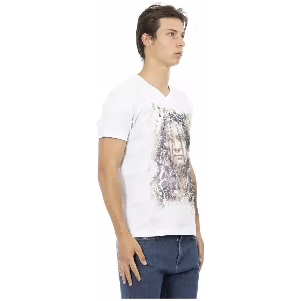 تي شيرت رجالي من القطن باللون الأبيض من Trussardi Action