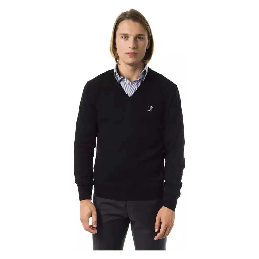 Uominitaliani Black Merino Wool Men Sweater Uominitaliani